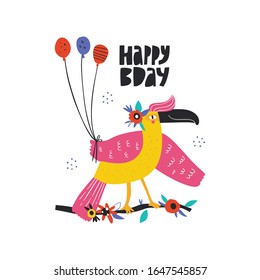 Happy bday wishes childish greeting card template