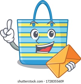 Happy beach bag mascot design concept with brown envelope