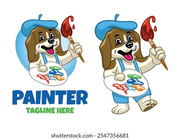 Logotipo do mascote do artista do pintor do Beagle feliz