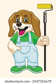 Logotipo do mascote do artista do trabalhador do pintor do Beagle feliz