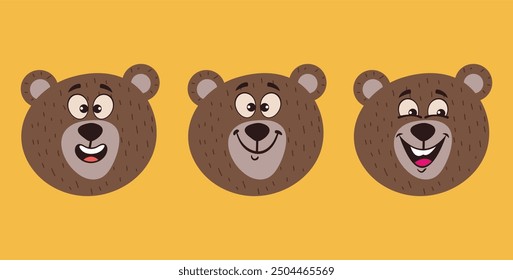 Happy bear animal face head isolated set. Vector graphic design illustration element