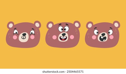 Happy bear animal face head isolated set. Vector graphic design illustration element