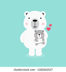 Happy Bear and baby bear with hearts. Vector illustration.