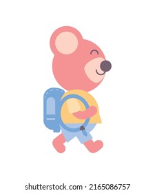 happy bear with backpack icon