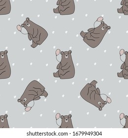 Happy bear with balloon seamless pattern. Vector illustration.