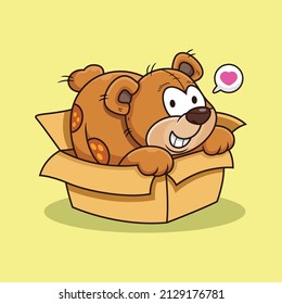 Happy bear with cardboard box cartoon. Animal vector icon illustration isolated on premium vector