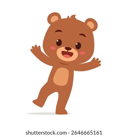 Happy Bear Cartoon Character Waving Arms and Smiling on White Background Illustration