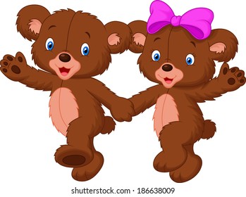 Happy bear cartoon couple