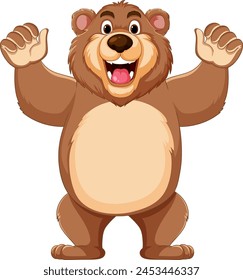 Happy bear character with arms raised in excitement