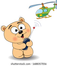Happy bear controls a helicopter