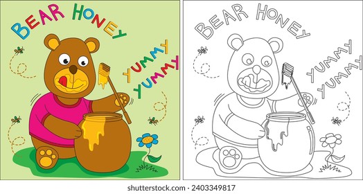 happy bear eat a jar of delicious sweet honey