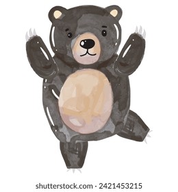 happy bear with floral wreath in the head. watercolor bear animal