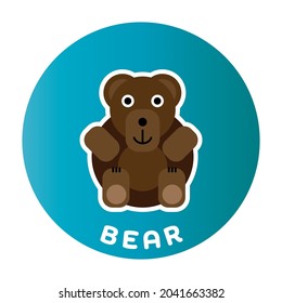 Happy Bear - funny cartoon animal. Children character. Simple vector illustration with dropped shadow.