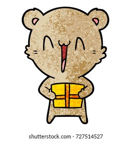 caricatura del oso feliz con regalo