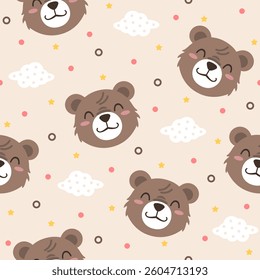 Happy bear hand drawn seamless pattern designs for print on fabric and other uses.