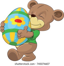 Happy bear holding big white yellow flower green leaf / teddy bear standing on the floor with big natural element eco