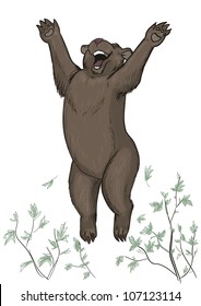Happy bear is jumping