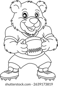 Happy bear mascot holding a football, perfect outline for children's coloring books and sports-themed activities