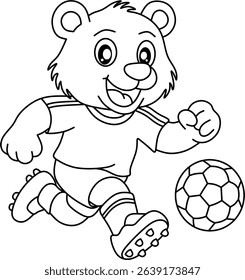 Happy bear mascot playing soccer, perfect outline for children's coloring books and sports-themed projects