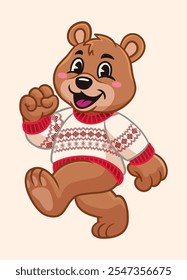 Happy Bear Mascot Wearing Ugly Sweater