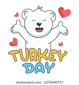 Happy bear on turkey day, flat sticker 