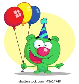  Happy bear in party hat with balloons