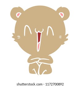 happy bear sitting flat color style cartoon