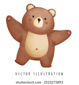 Happy Bear with Spread Arms and Legs - Playful Illustration