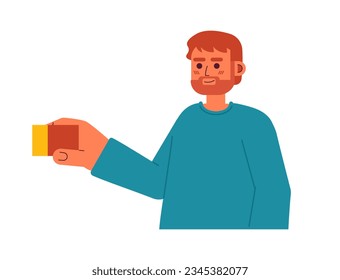 Feliz padre barbudo sosteniendo el carácter vector de cubo de color semiplano. Padre varón en guardería. Media persona de cuerpo editable en blanco. Ilustración simple de dibujos animados para el diseño gráfico web