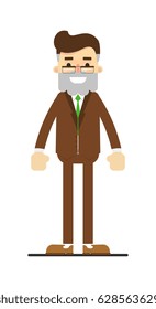 Happy bearded man in suit character isolated on white background vector illustration. People personage in flat design.