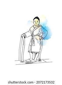 Happy beautiful cheerful child boy in stylish modern luxury bathrobe cloth dress posing after bothing vector illustration for winter sale