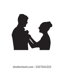 Happy beautiful couple silhouette vector art.