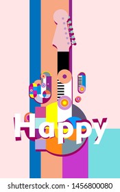 happy, beautiful greeting card background or banner with colorful music theme. design vector illustration
