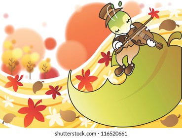 Happy and Beautiful Landscape - playing music cute young cricket on the green leaf in romantic garden with white background : vector illustration