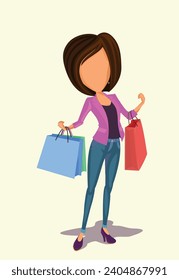 Happy beautiful woman with shopping bags. Web banner for online store. Big sale poster. E-commerce and big discount.