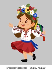 Mujer joven o niña hermosa feliz en ropa tradicional ucraniana