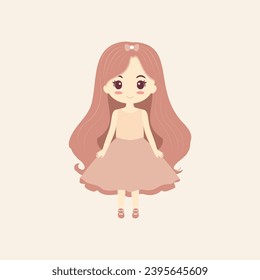 Happy Beauty: Cute Cartoon Woman in a Pretty Dress, Vector Illustration