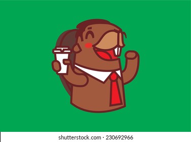 Happy beaver with coffee