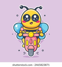 happy bee animal character mascot riding scooter motorcycle isolated cartoon