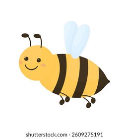 Happy bee in cartoon style on white background isolated
