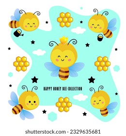 HAPPY BEE COLLECTION. VECTOR ILLUSTRATION