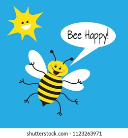 Happy Bee Flying Blue Sky Smiling Stock Vector (Royalty Free ...