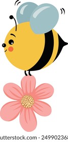 Happy bee flying holding a flower
