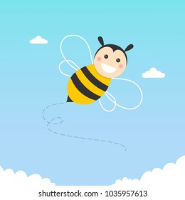 Happy bee flying on a blue sky
