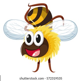 Happy bee flying on white background illustration