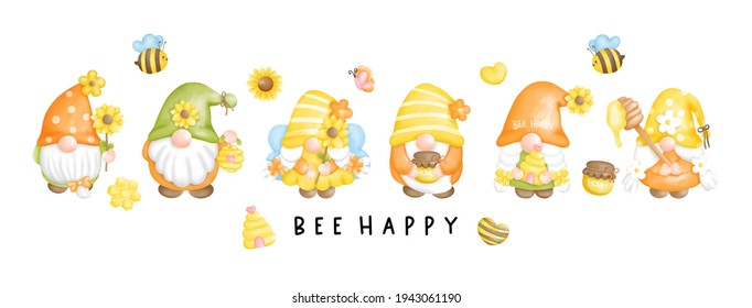 Cartel de Happy Bee Gnome, pintura digital. Ilustración vectorial.