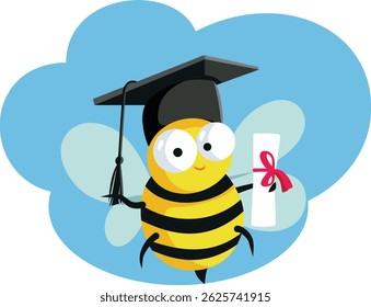 
Happy Bee Graduating Kindergarten Vector Cartoon Character. Educational mascot for school graduation celebration 