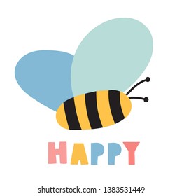 Happy bee. Hand drawn vector icon illustration design. Best for nursery, childish textile, apparel, poster, postcard.