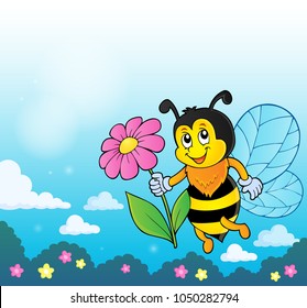 Happy bee holding flower theme 4 - eps10 vector illustration.