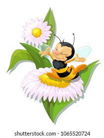 Happy bee on flower